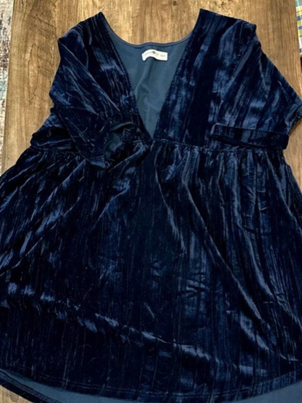 Natural life Navy Blue Velvet Babydoll Dress Women's Size XS/S